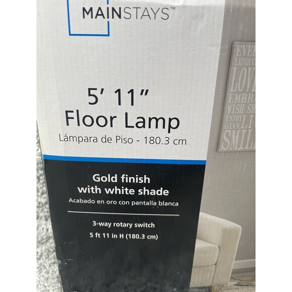 Mainstays Gold Finish Floor Lamp 5' 11" Three Way Rotary Switch Home Decor New - Picture 4 of 9